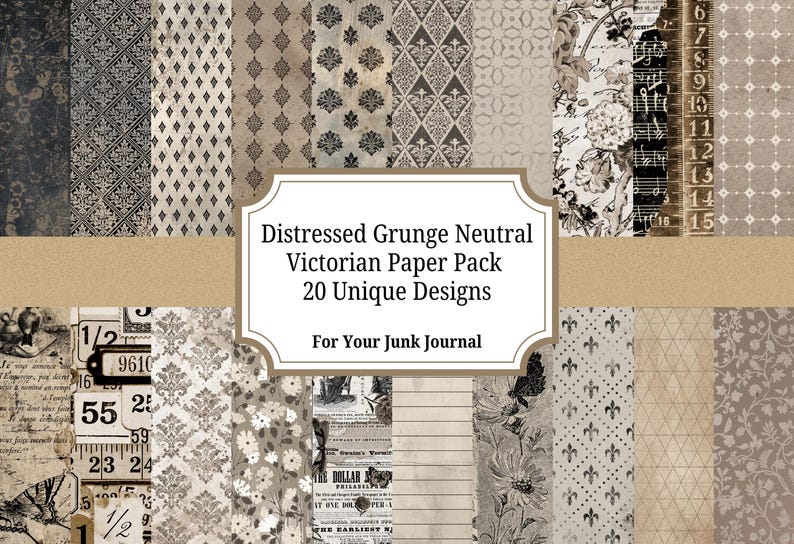 Distressed Grunge Neutral Victorian Junk Journal Paper Pack – 20 ...