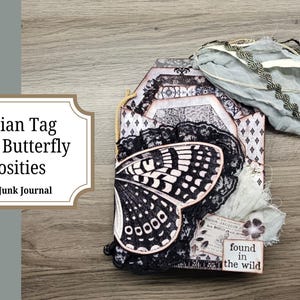 Junk Journal Folio Kit Victorian Tag Folio of Butterfly Curiosities | Printable Vintage Ephemera, Tags, Pockets, Digital Download