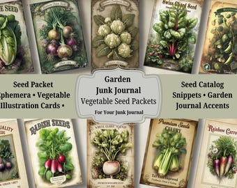 Vintage Vegetable Seed Packets, Botanical Ephemera (Digital Download)