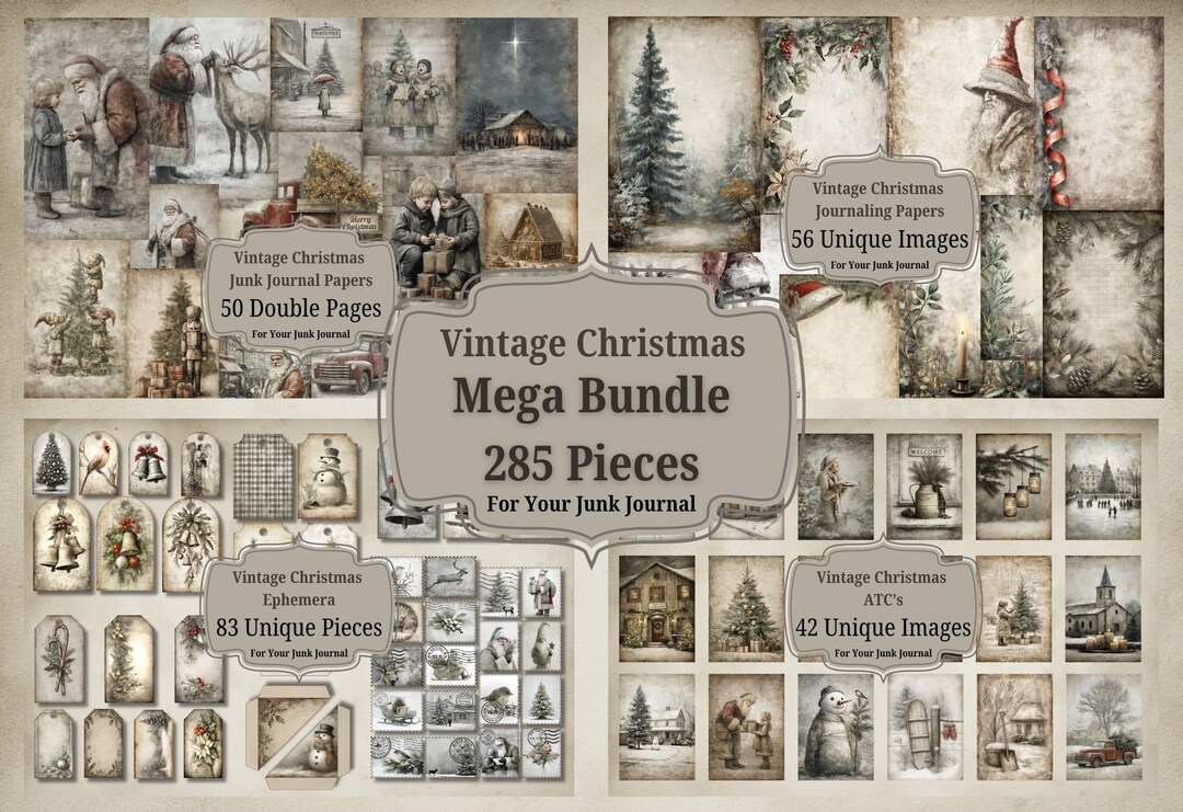 Vintage Christmas Junk Journal Kit, Rustic Farmhouse Style (digital ...