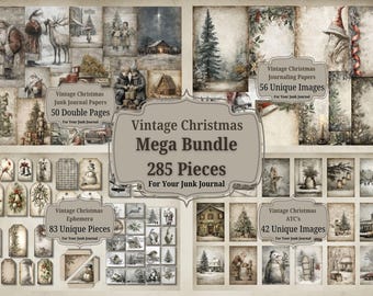 Vintage Christmas Junk Journal Kit, Rustic Farmhouse Style (Digital Download)