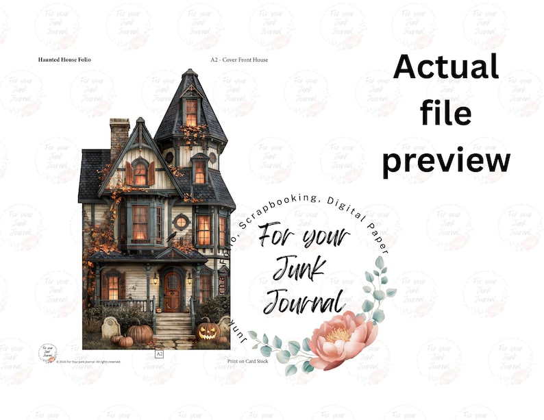 Halloween Junk journal Folio Kit: Printable Haunted House, Interactive Junk Journal with 53 Ephemera Pieces, Digital Download image 14