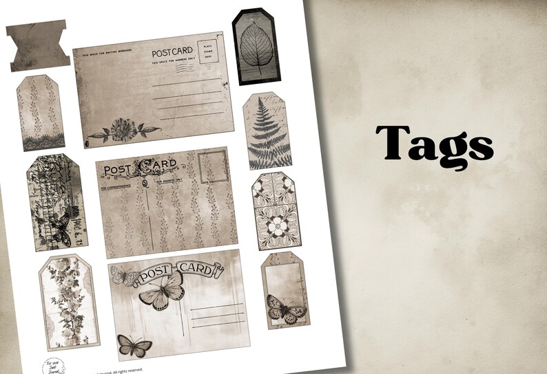 Distressed Grunge Victorian Junk Journal Ephemera Kit | Printable Tags ...