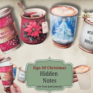 Sips of Christmas Hidden Notes Printable Cup Pockets • Pull Out Journaling Cards • Coffee Cup Ephemera for Junk Journals and Scrapbooking