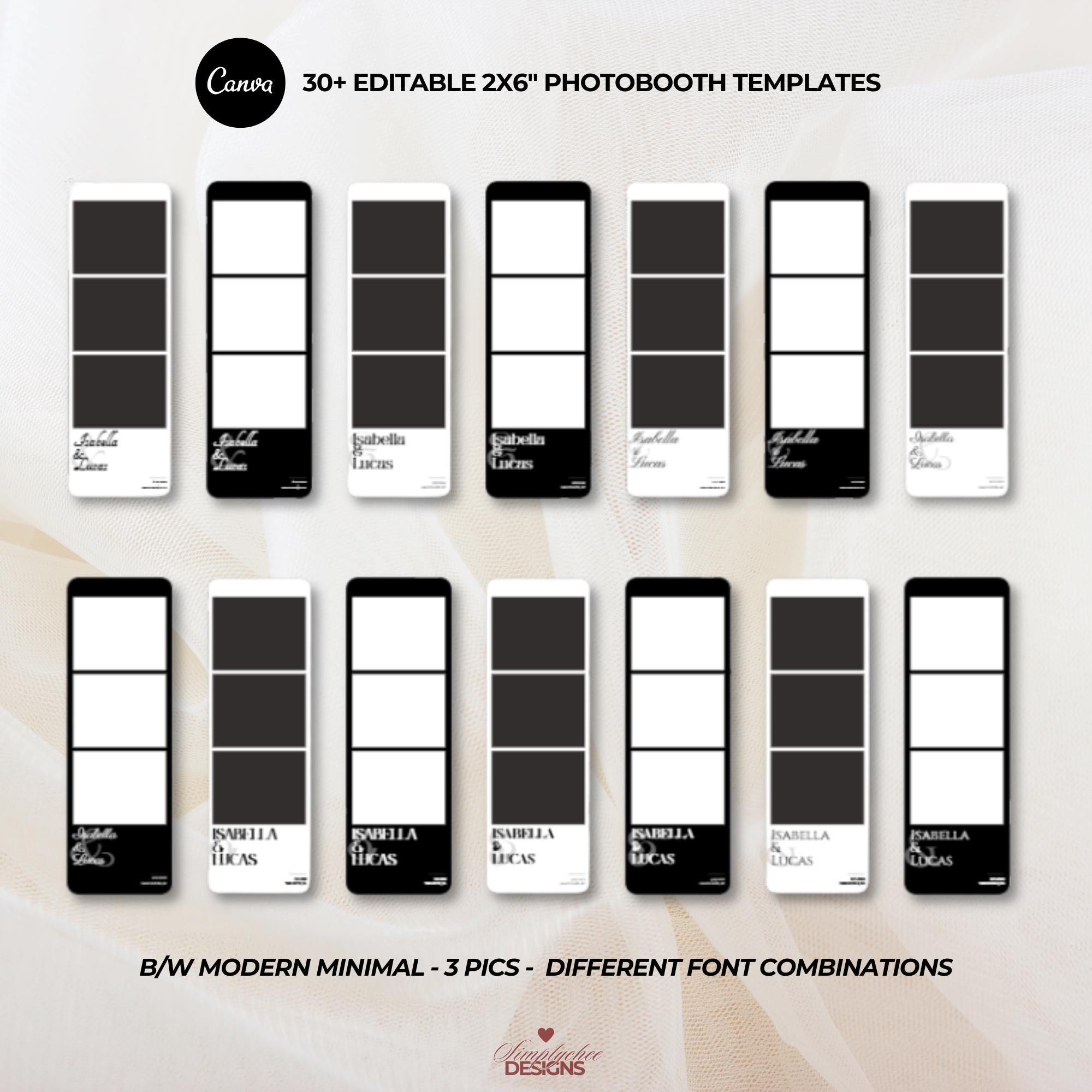 30+ Black & White Photobooth Templates Modern Minimal 2x6 Strip