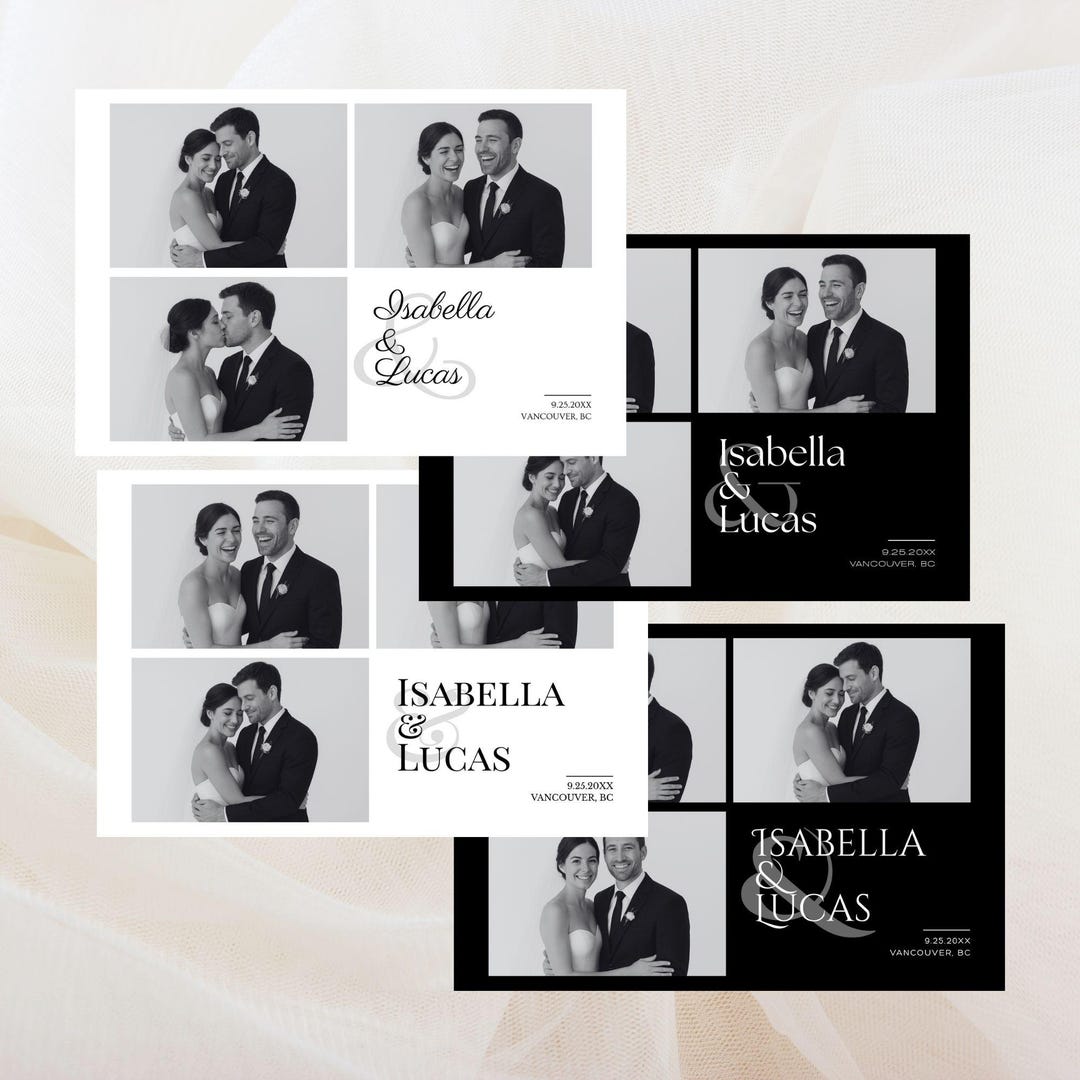 30+ Black & White Photobooth Templates Modern Minimal 6x4 Strip