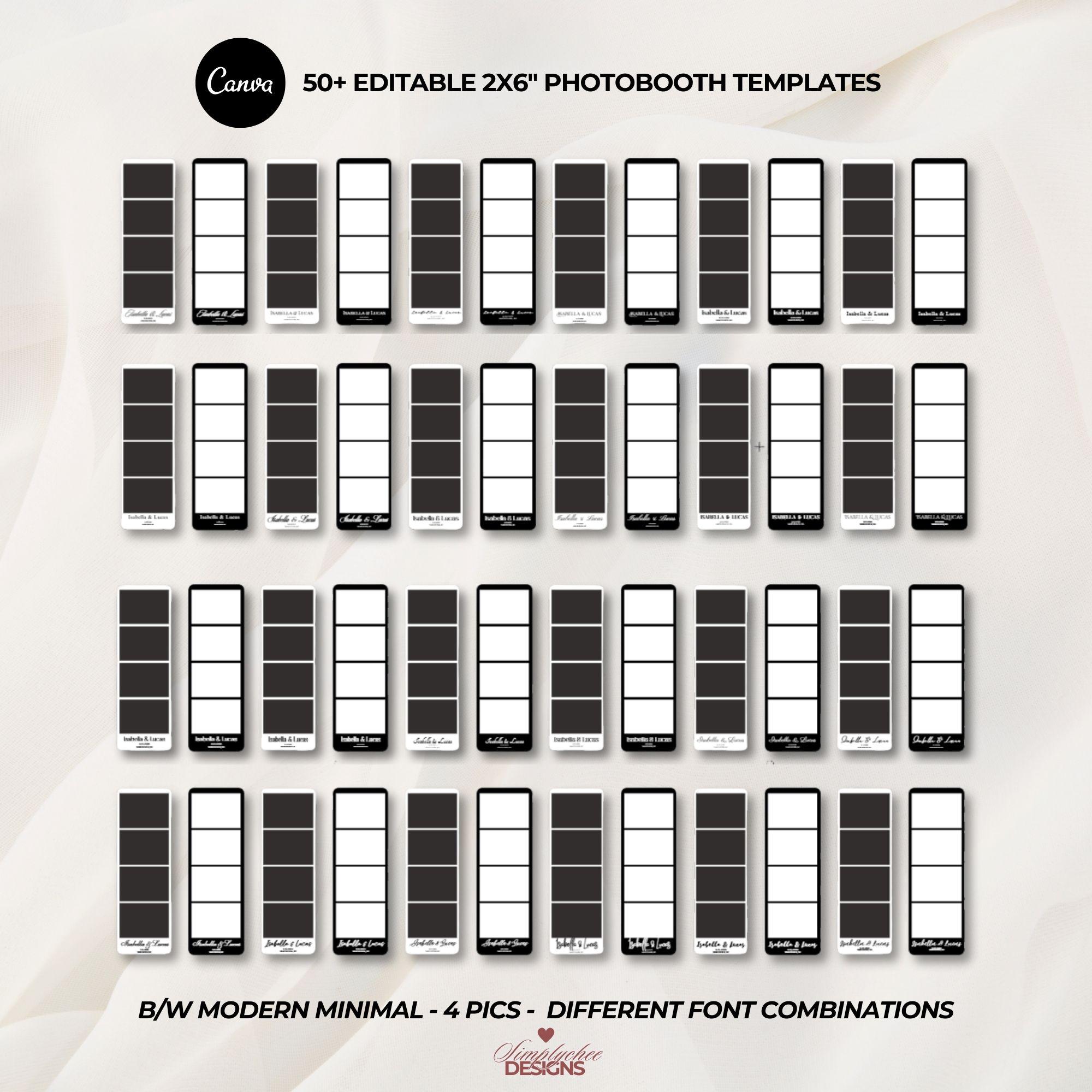 50+ Black & White Photobooth Templates Modern Minimal 2x6 Strip