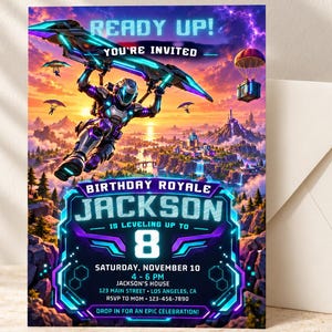 Birthday Royale Gaming Invitation, Editable Canva Template, Level Up Gamer Party Invite Birthday Digital Download, Boy Birthday Party Invite