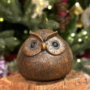 Handmade Concrete Owl Figurine | Chubby Round Bird Sculpture