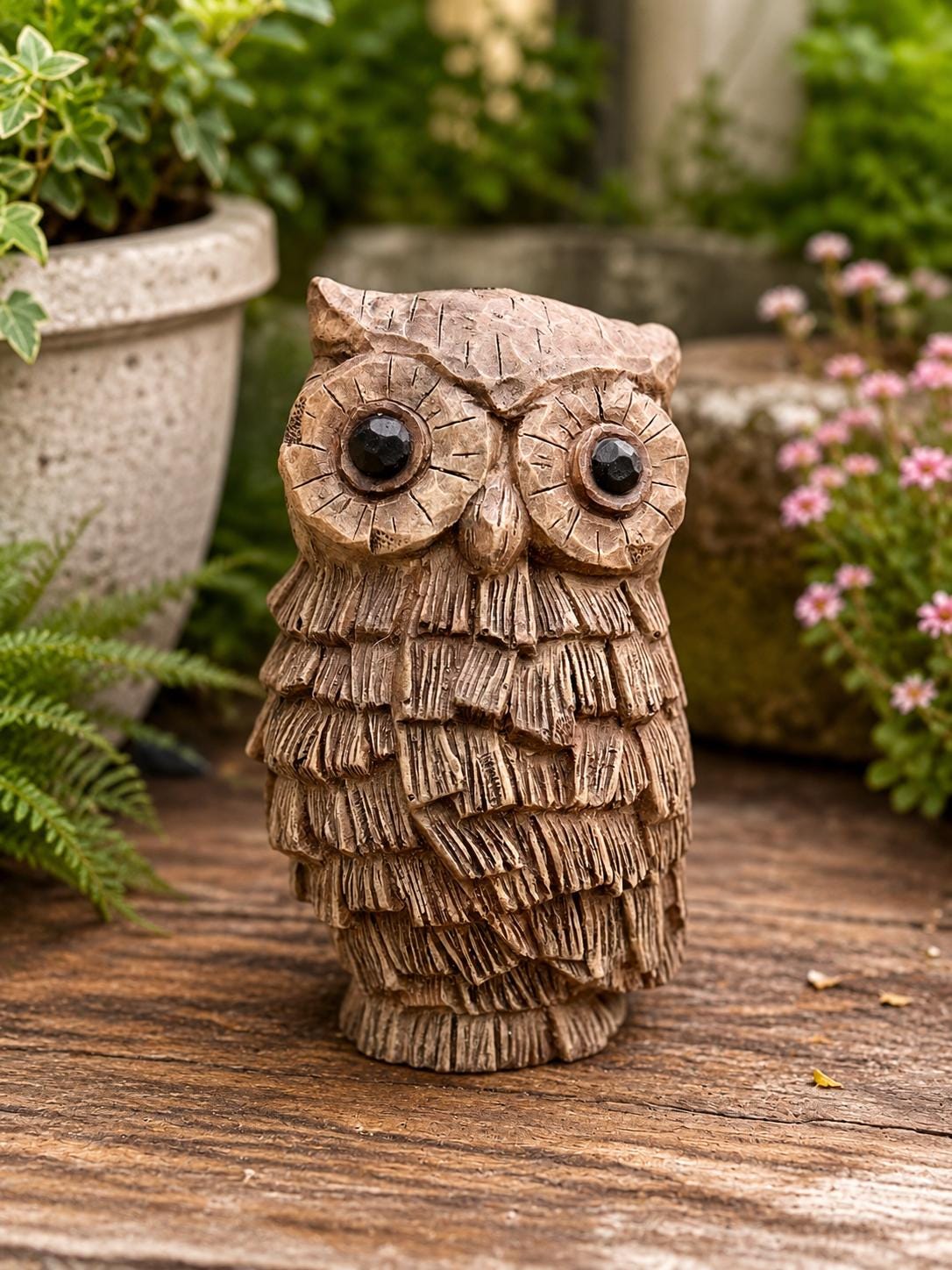 Handmade Concrete Owl Disguised as a Wood Carving