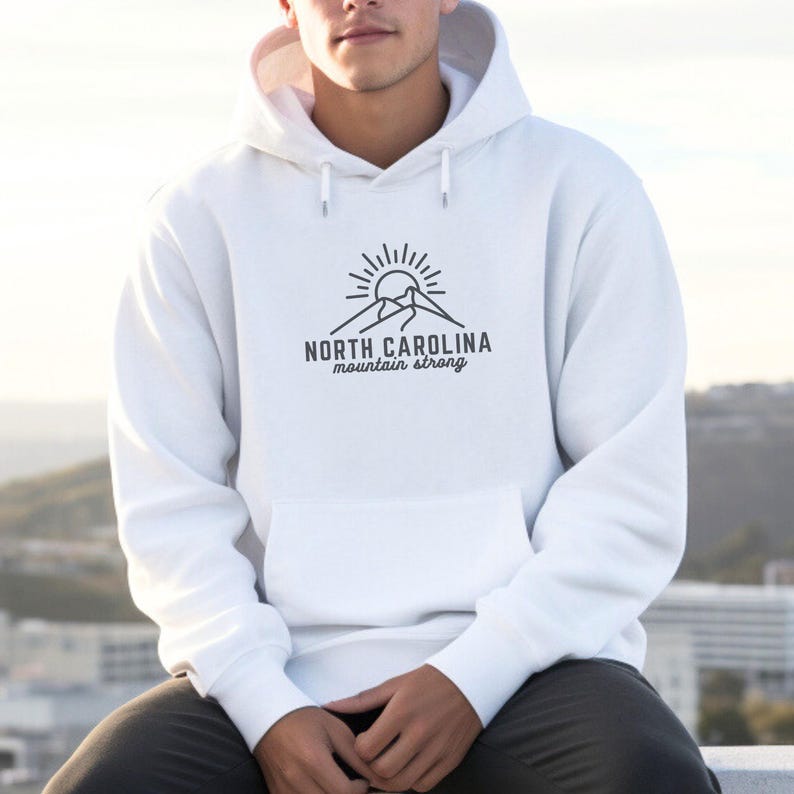 North Carolina Mountain Strong Hoodie | Western NC Sweatshirt | Gildan® Unisex Pullover | Appalachian Mountains Gift White