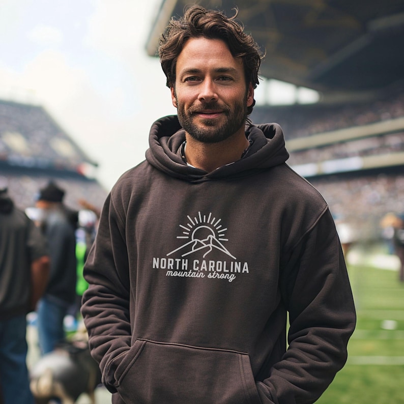 North Carolina Mountain Strong Hoodie | Western NC Sweatshirt | Gildan® Unisex Pullover | Appalachian Mountains Gift Dark Chocolate