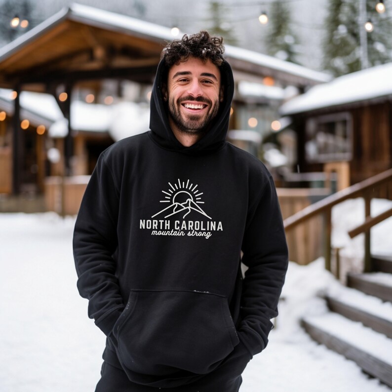 North Carolina Mountain Strong Hoodie | Western NC Sweatshirt | Gildan® Unisex Pullover | Appalachian Mountains Gift Black