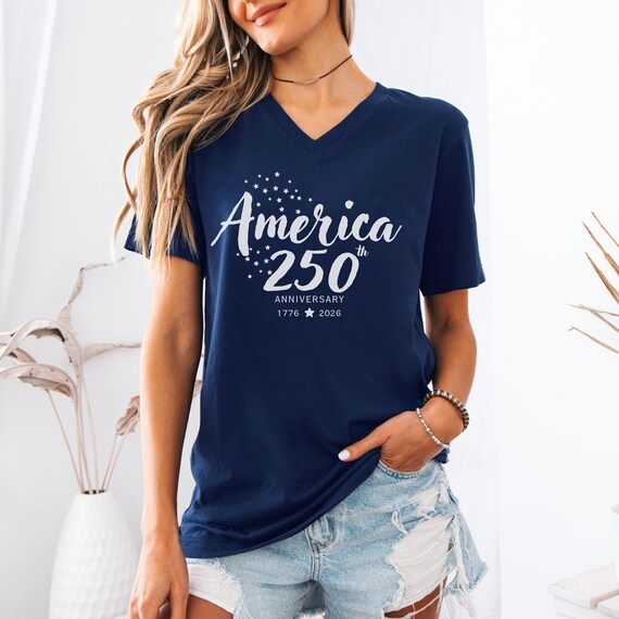 America 250th Anniversary Shirt | Patriotic V-Neck Tee | 1776-2026 USA Celebration | Bella Canvas 3005