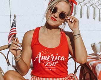America 250 Tank Top, 1776 2026 Patriotic Tank, USA 250th Anniversary Shirt, Fourth of July Tank, Womens Racerback Tank, Summer Patriotic