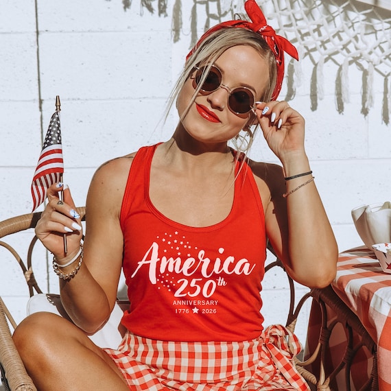 America 250 Tank Top, 1776 2026 Patriotic Tank, USA 250th Anniversary Shirt, Fourth of July Tank, Womens Racerback Tank, Summer Patriotic