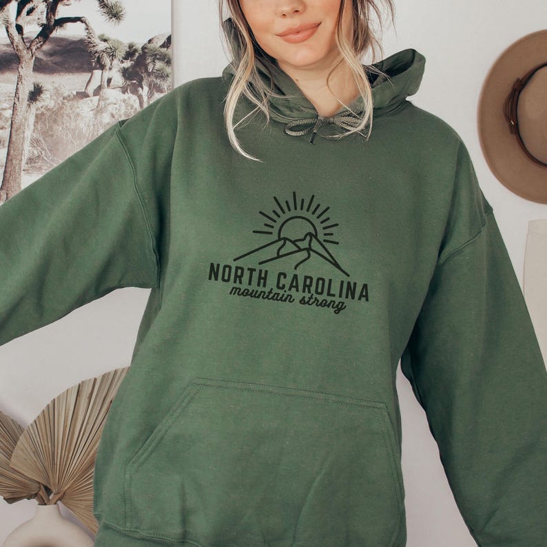 North Carolina Mountain Strong Hoodie | Western NC Sweatshirt | Gildan® Unisex Pullover | Appalachian Mountains Gift Military Green