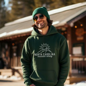 North Carolina Mountain Strong Hoodie | Western NC Sweatshirt | Gildan® Unisex Pullover | Appalachian Mountains Gift Forest Green