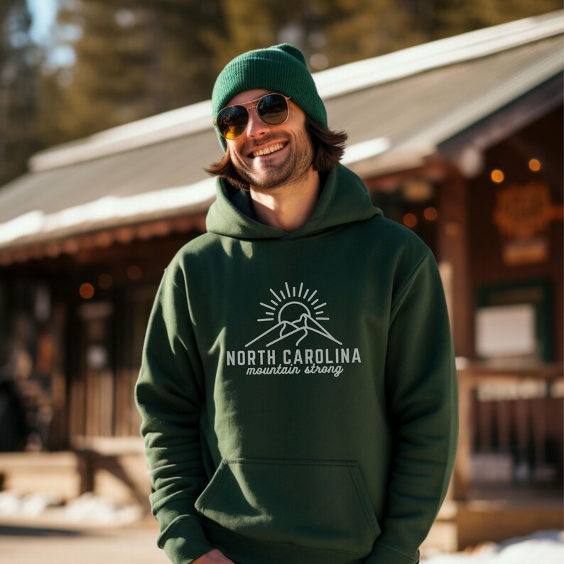 North Carolina Mountain Strong Hoodie | Western NC Sweatshirt | Gildan® Unisex Pullover | Appalachian Mountains Gift Forest Green