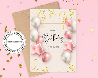 Pink Minimalist Birthday Card: Modern Printable Design (Digital Download)