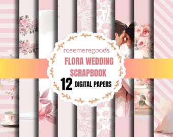 Floral Wedding Scrapbook Paper | Romantic Flower Backgrounds (Digital Download)