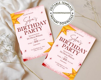 Minimalist Birthday Invitation: Printable Card Template (Digital Download)