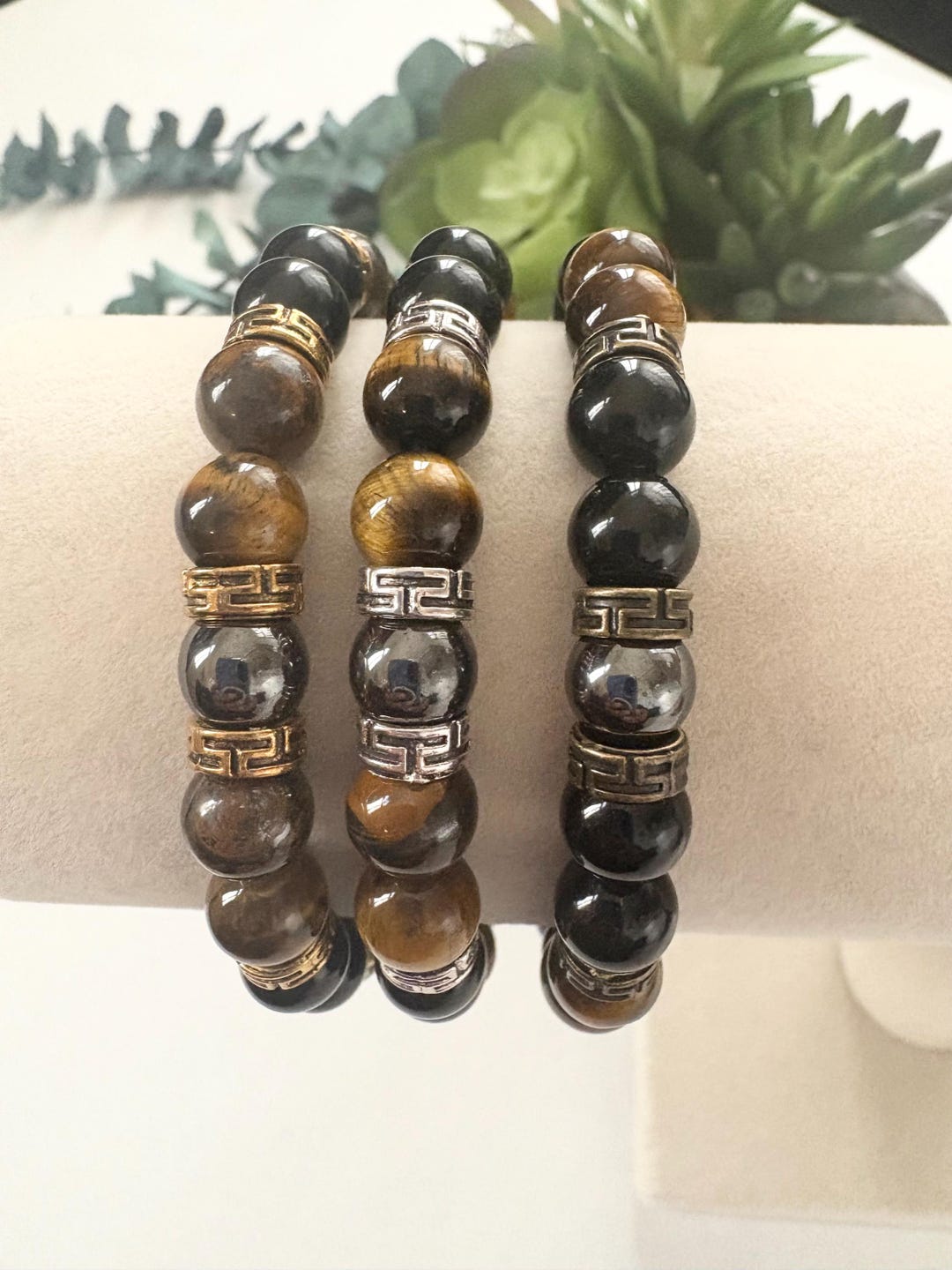 Heren armband sneeuwvlok obsidiaan - hematiet 10mm - kleingeluk jewellery