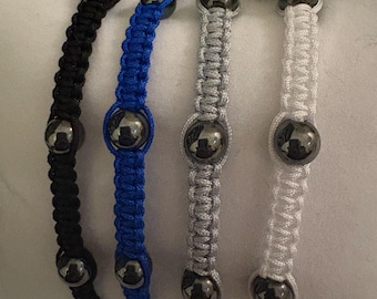 Hematite Macrame Bracelet/Choker– 6mm Adjustable Handmade Gemstone Bracelet