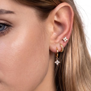 Zestaw kolczyków 3 szt., pozłacane 18-karatowym złotem kolczyki z cyrkoniami, kolorowe kolczyki z zawieszkami, starannie wyselekcjonowany zestaw kolczyków, delikatny złoty zestaw kolczyków