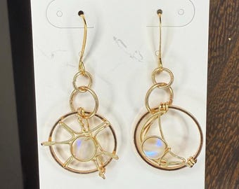 Sun & Moon Opal wire wrapped earrings