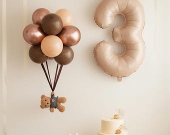 Bouquet di palloncini a forma di orso, palloncini con numeri, palloncini per bambini e bambine, decorazioni per feste di compleanno color caramello neutro, primo compleanno, baby shower, festa per bambini