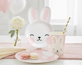 ピンクのウサギの紙皿 8 枚セット - ウサギの誕生日プレート、ウサギの