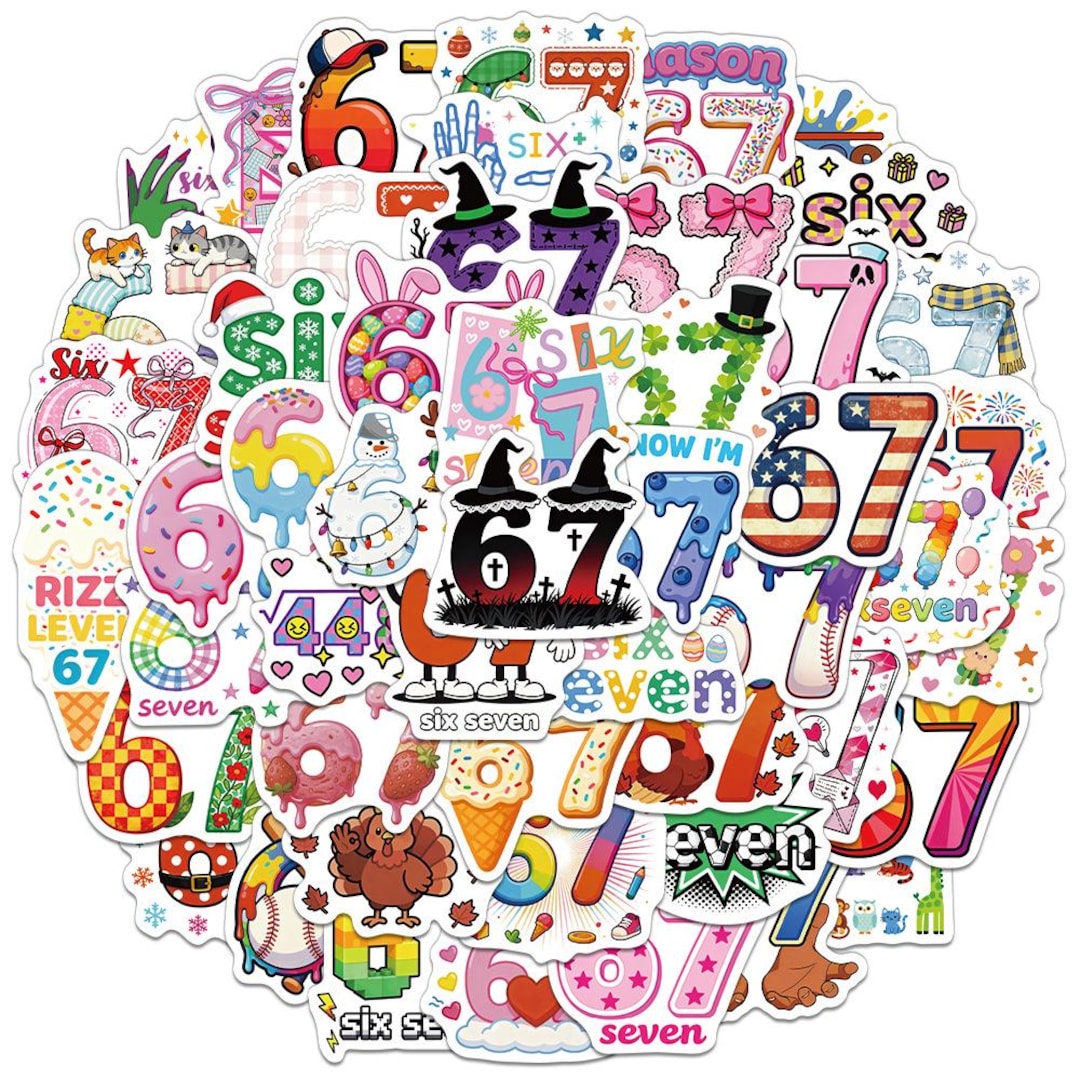 67 Reaction Sticker 50pcs 67 Sticker Pack Number Lore 6 7 Decals Waterproof Vinyl Laptop ...