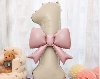 40" Cijferballon met roze strik als thema: verjaardagsfeestje, decoratie eerste verjaardag babymeisje