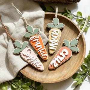 Personalized Easter Basket Tag Custom Wood Carrot Name Tag Kids Bunny Gift Label First Easter Keepsake Toddler