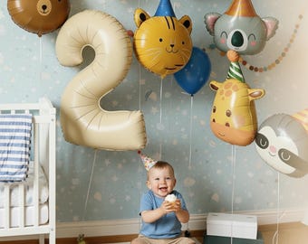 Safari-Tierballons mit Zahlenballon, Dschungel-Geburtstags-Partydekor, Kindertierballon-Set