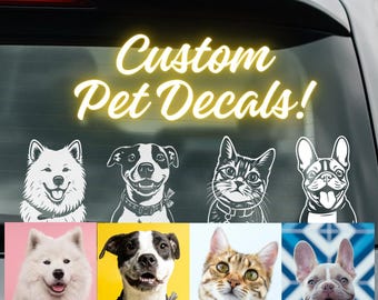 Custom Pet Vinyl Decal, Personalized Dog or Cat Car Window Sticker, Custom Pet Portrait Vinyl Decal for Vehicle