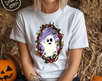 Cute Halloween Ghost Clipart | Spooky Spider Web Frame PNG | Printable Halloween Decoration for T-Shirts, Tote Bags, Stickers