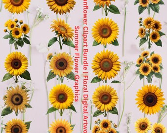 20 Sunflower Clipart Bundle | Floral Digital Artwork | Summer Flower Graphics