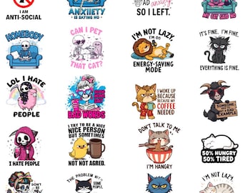 Paquete de imágenes PNG con frases sarcásticas: diseños divertidos, ingeniosos y con mucho humor (descarga digital)