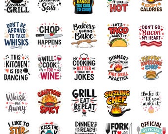 25 Funny Apron Quotes SVG Bundle | Kitchen Humor Designs | Cooking Sayings SVG