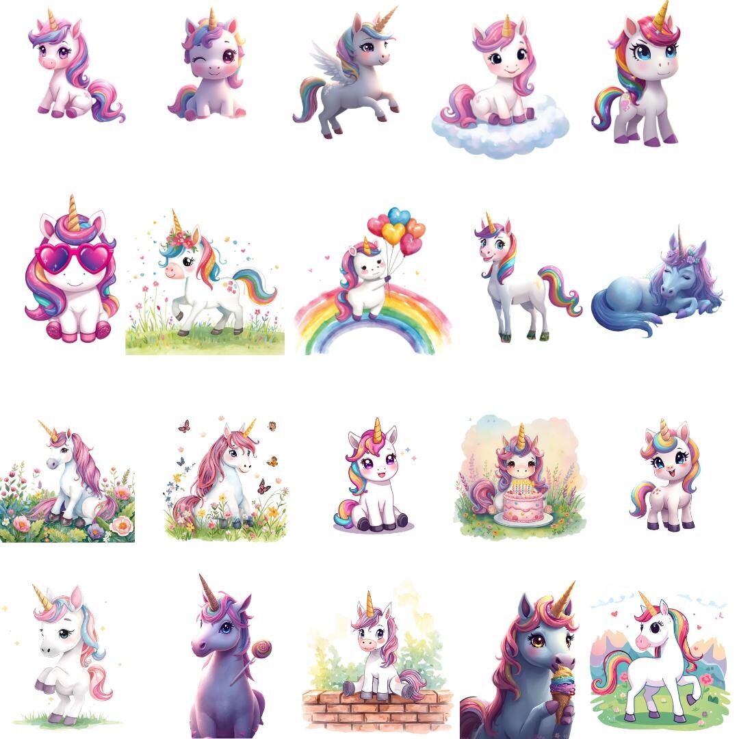 25 Adorable Unicorn PNG Bundle | Magical Unicorn Clipart | Kawaii ...