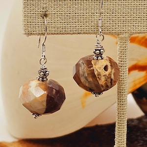Boulder Opal Faceted Vint. Bead Sterling Artisan Earrings