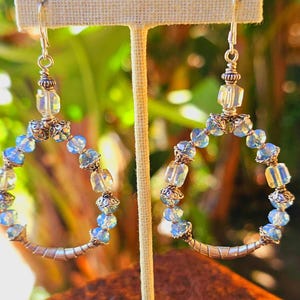 Swarovski Cry. Opal Cube Cry. Sterling Teardrop Artisan Earrings