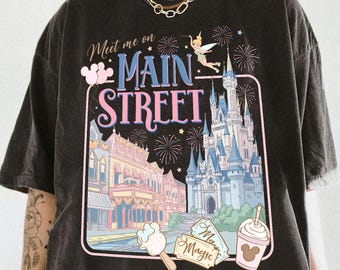 Meet Me On Main Street Comfort Colors Shirt, Magic Kingdom Tshirt, Main Street Theme Park Tee, Disney Family Trip Matching 2026  Shirt