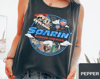 Personalized Disney Soarin’ Across America Shirt, Disney Epcot USA 250th Anniversary 4th of July Mickey and Friends US Flag Patriotic Family