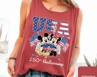 Comfort Colors Mickey And Minnie 4th July Tank Top, Mickey Disney Independence Day Tank Top, USA 250th Anniversary Tank Top