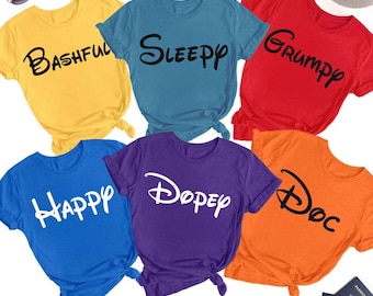 Disney Seven Dwarfs Matching Shirt, Funny Grumpy Sneezy Bashful Sleepy Dopey Happy Doc Tee, Disney Snow White & Seven Dwarfs Shirt
