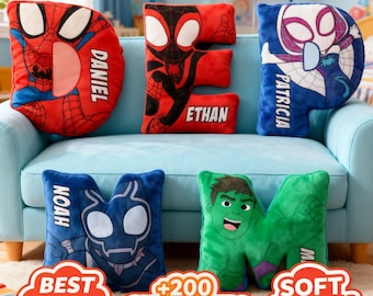 Personalized Kids Superhero Letter Pillow, Custom Spidey And His Amzing Friends Name Pillow, Kids Kids  Alphabet Pillow, Cartoon Pillow Gift