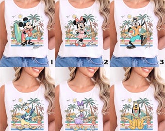 Retro Comfort Colors Summer Disney Beach Tank Top Tee, Mickey And Friends Vacation Tank Top Tee, Vintage Matching Family Trip 2026